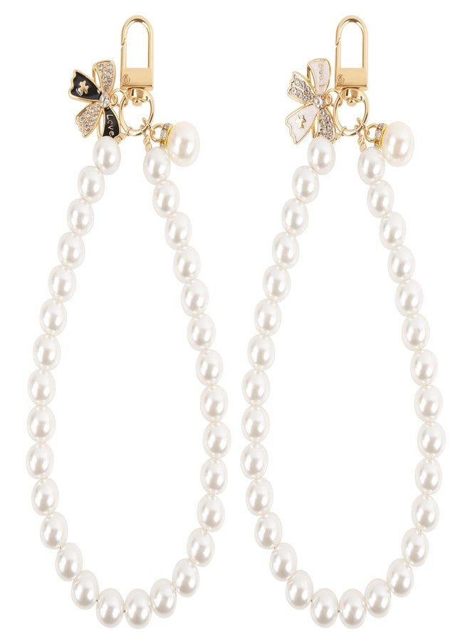 AULEEP أولييب 2 قطع سحر الهاتف الكلاسيكي من اللؤلؤ للنساء، سوار معصم مزين بالفراشة، سلسلة مصنوعة يدويًا لهاتف آيفون - Image 1