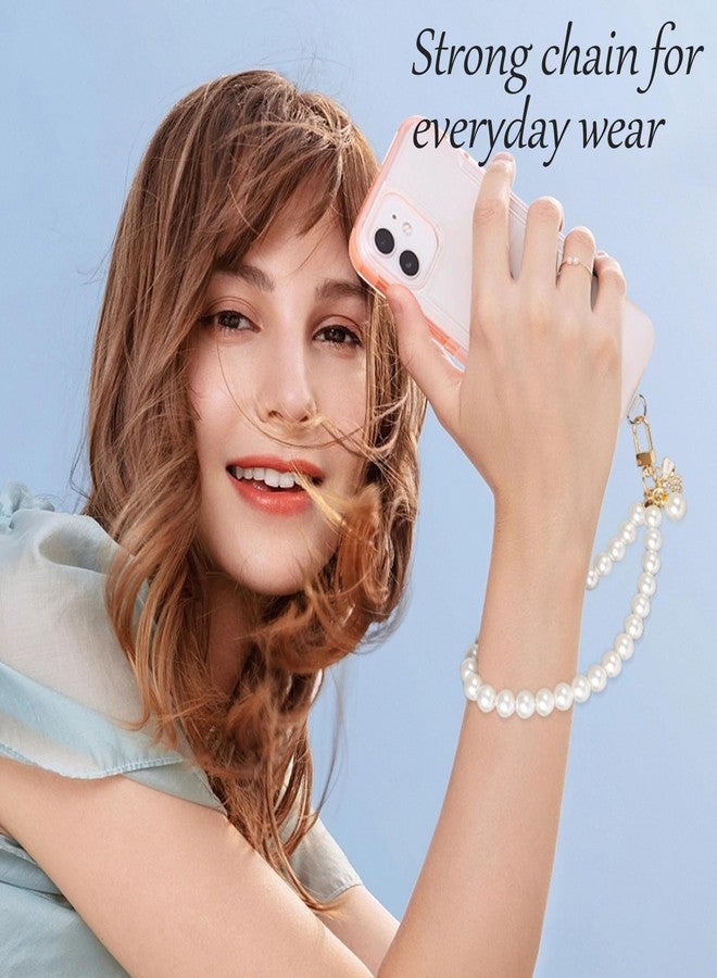 AULEEP أولييب 2 قطع سحر الهاتف الكلاسيكي من اللؤلؤ للنساء، سوار معصم مزين بالفراشة، سلسلة مصنوعة يدويًا لهاتف آيفون - Image 2