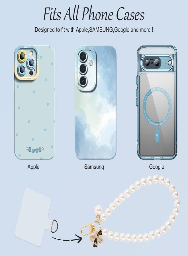 AULEEP أولييب 2 قطع سحر الهاتف الكلاسيكي من اللؤلؤ للنساء، سوار معصم مزين بالفراشة، سلسلة مصنوعة يدويًا لهاتف آيفون - Image 5