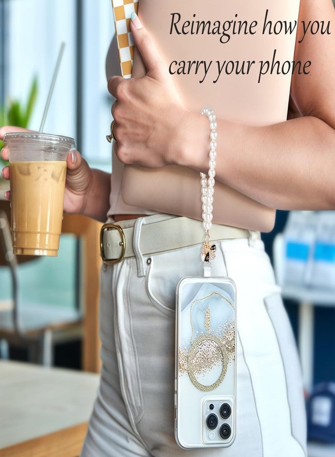 AULEEP أولييب 2 قطع سحر الهاتف الكلاسيكي من اللؤلؤ للنساء، سوار معصم مزين بالفراشة، سلسلة مصنوعة يدويًا لهاتف آيفون - Image 4