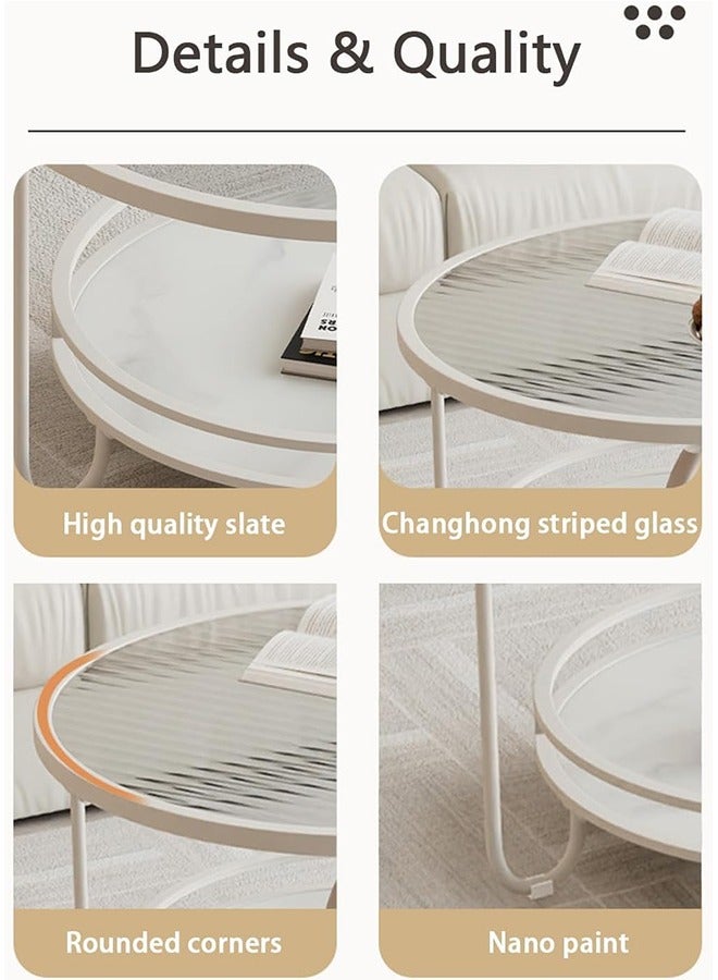 JCB CHIC Glass Coffee Table, Metal Frame Round Low Table with Glass Top and Open Shelf Storage for Living Room, Modern Center Table 2 Tier Sofa Side Table for Home Office, 60cm - Image 2