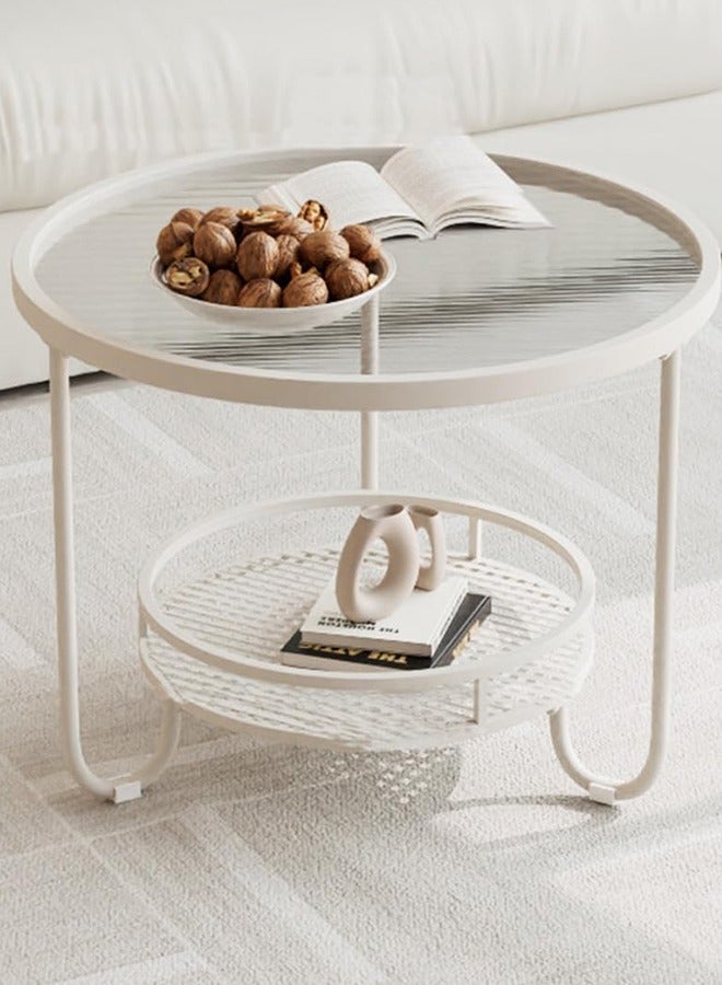 JCB CHIC Glass Coffee Table, Metal Frame Round Low Table with Glass Top and Open Shelf Storage for Living Room, Modern Center Table 2 Tier Sofa Side Table for Home Office, 60cm - Image 1