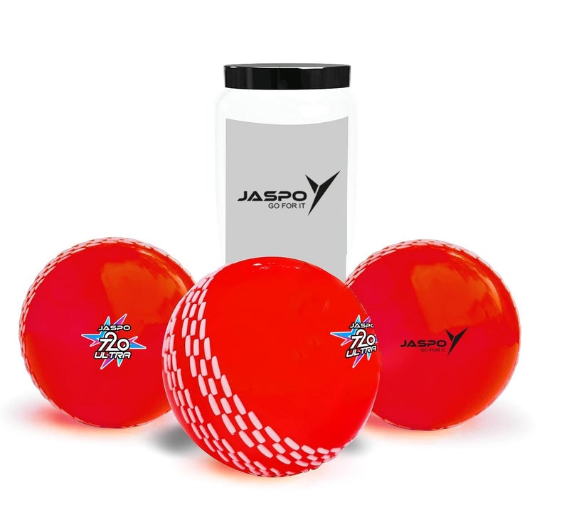 jaspo T20 Ultra Practice Cricket Balls (Pack of 3) for Indoor & Outdoor Play,Weight 120-125 GM (Approx), Colour Red, Synthetic Rubber Material - Image 1