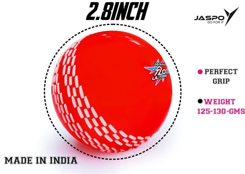 jaspo T20 Ultra Practice Cricket Balls (Pack of 3) for Indoor & Outdoor Play,Weight 120-125 GM (Approx), Colour Red, Synthetic Rubber Material - Image 3