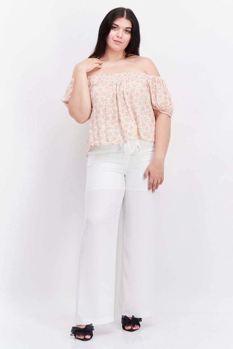 LUCKY BRAND Women Off Shoulder Neck Short Sleeve Floral Print Top, White - Image 4