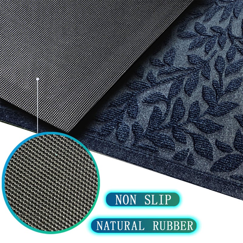 Bulijojo Sturdy Front Entrance Doormats,Durable Heavy Duty Welcome Mat,Thick Absorbent Natural Rubber Non Slip Mat,Easy Clean Entryway Mat 17x30 Inch Leaves Blue - Image 2