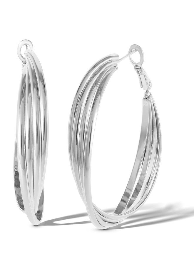 Jessica Simpson Womens Twisted Layered Hoop Earrings - Silver-Tone Medium Hoop Earrings - Image 1