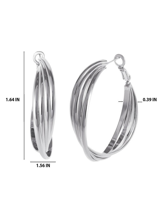 Jessica Simpson Womens Twisted Layered Hoop Earrings - Silver-Tone Medium Hoop Earrings - Image 4