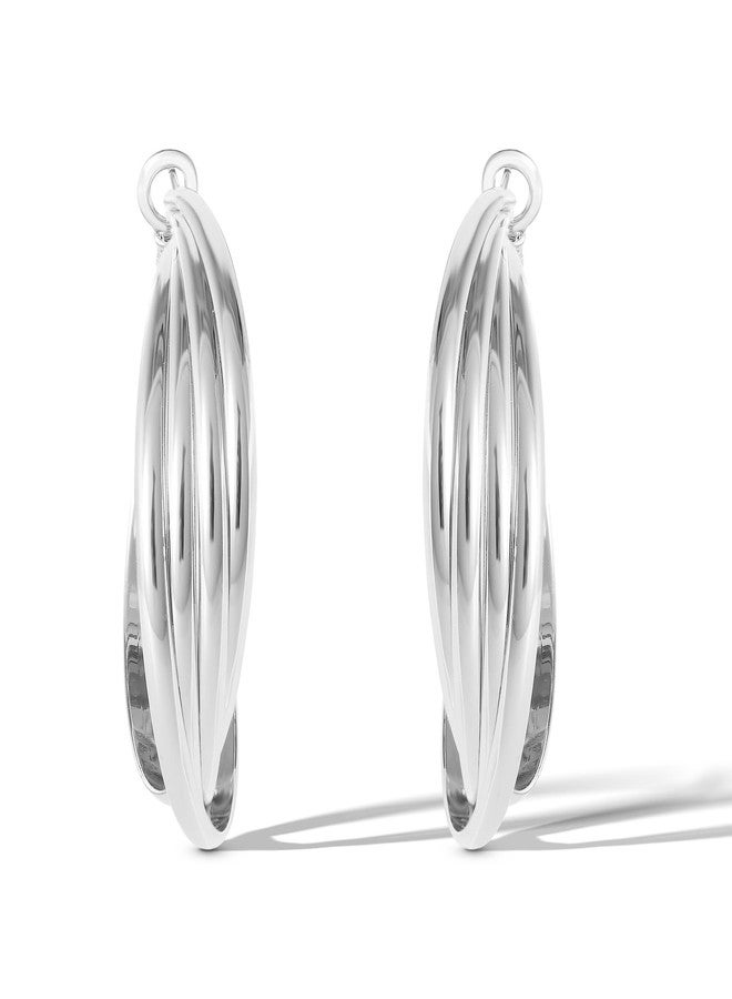 Jessica Simpson Womens Twisted Layered Hoop Earrings - Silver-Tone Medium Hoop Earrings - Image 5