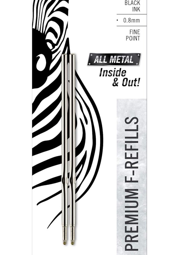 Zebra Pen F-Series Ballpoint Stainless Steel Refill, Fine Point, 0.8mm, Black Ink, 2-Count - Image 1
