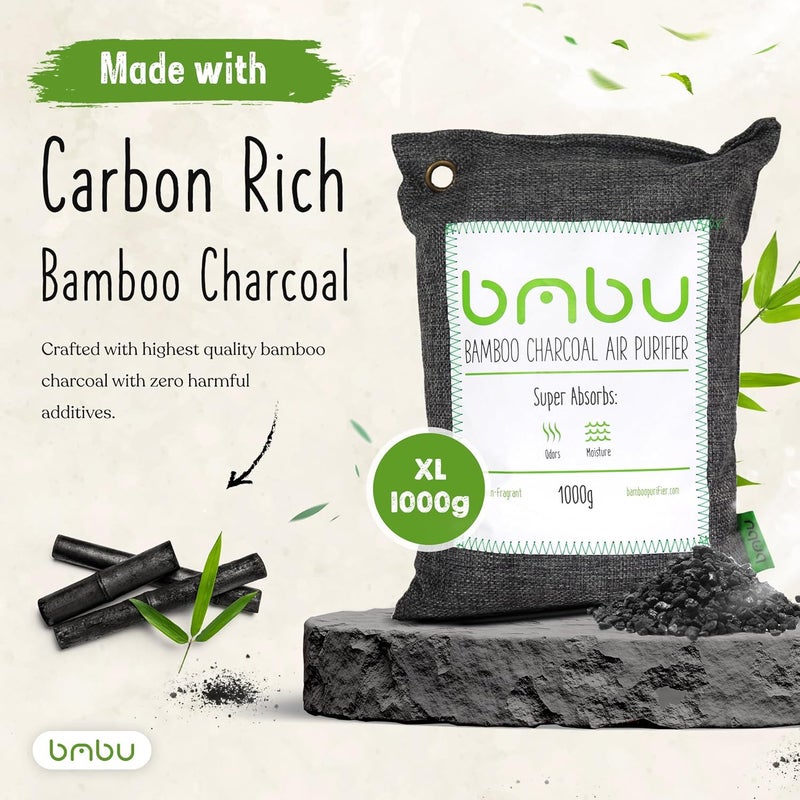 BMBU 1000g Large Bamboo Charcoal Air Purifier Bag - Car Deodorizer Freshener - Remove Odor and Control Moisture in Your RV, Camper, SUV, Truck, Closet, Mobile Home, Storage - Non fragrant 1kg - Image 2