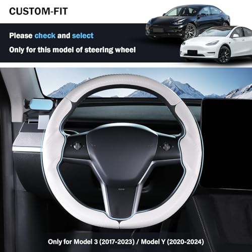 Aimato Steering Wheel Cover for Tesla Model 3 (2017-2023) / Model Y (2020-2024),Anti-Slip,Comfortable Grip, Breathable,Customized for Tesla Model 3/Y Accessories,Matte White - Image 2
