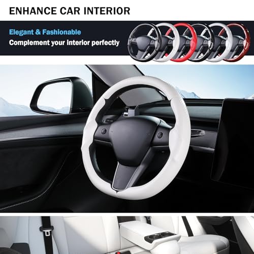 Aimato Steering Wheel Cover for Tesla Model 3 (2017-2023) / Model Y (2020-2024),Anti-Slip,Comfortable Grip, Breathable,Customized for Tesla Model 3/Y Accessories,Matte White - Image 5