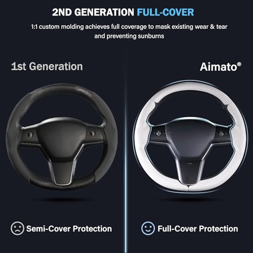 Aimato Steering Wheel Cover for Tesla Model 3 (2017-2023) / Model Y (2020-2024),Anti-Slip,Comfortable Grip, Breathable,Customized for Tesla Model 3/Y Accessories,Matte White - Image 3