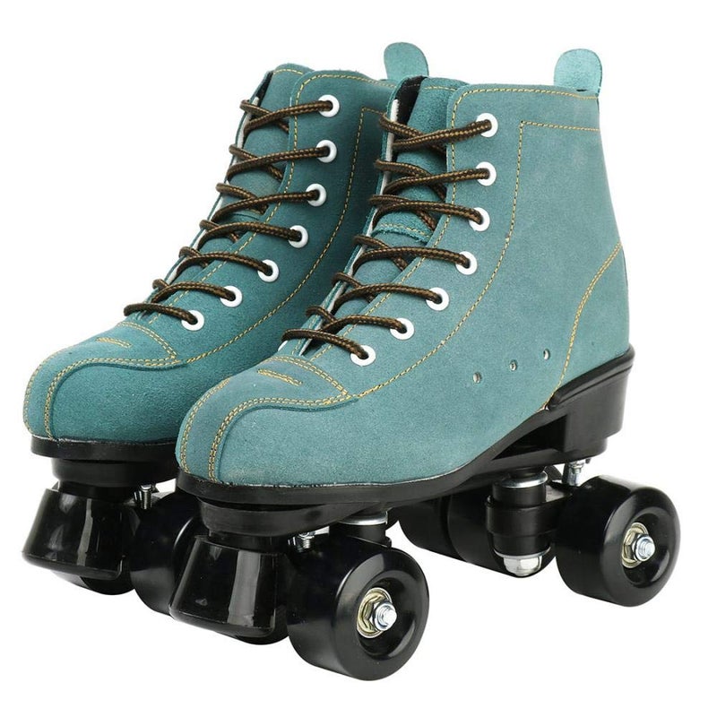 XUDREZ Cowhide Roller Skates for Women and Men High-Top Shoes Double-Row Design,Adjustable Classic Premium Roller Skates (Blue,9) - Image 1