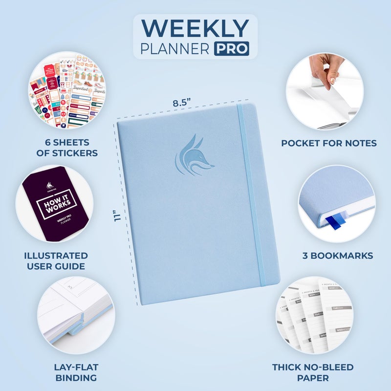 Clever Fox Planner PRO â€“ Weekly & Monthly Life Planner to Increase Productivity, Time Management and Hit Your Goals, 8.5x11â€³ (Periwinkle) - Image 2