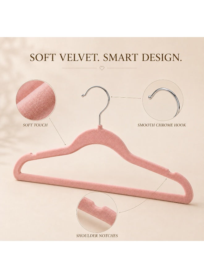 Homesmiths Pink Kids Velvet Hangers Pack of 20, Slim Non-Slip Design for Kids Dresses, Shirts, Jackets, School Uniforms and Space-Saving Wardrobe Storage - Image 2