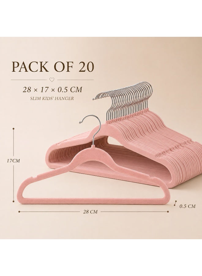 Homesmiths Pink Kids Velvet Hangers Pack of 20, Slim Non-Slip Design for Kids Dresses, Shirts, Jackets, School Uniforms and Space-Saving Wardrobe Storage - Image 3