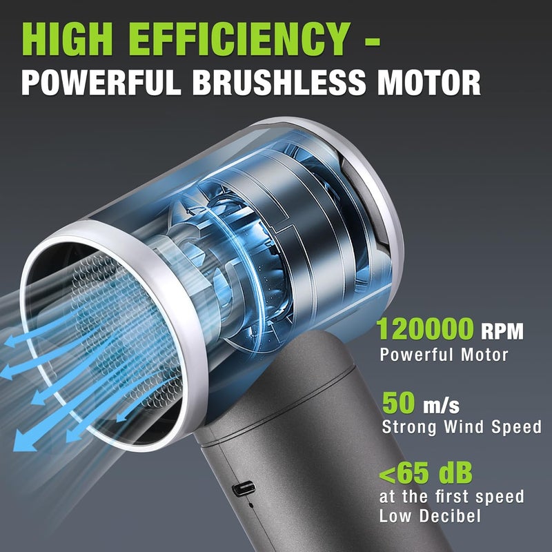 WORKPRO 2 in 1 Compressed Air Duster and Handheld Vacuum Cleaner - Cordless 120000 RPM Air Blower, 6500 PA Rechargeable Mini Hoover for Electronics and Home Cleaning - Image 2