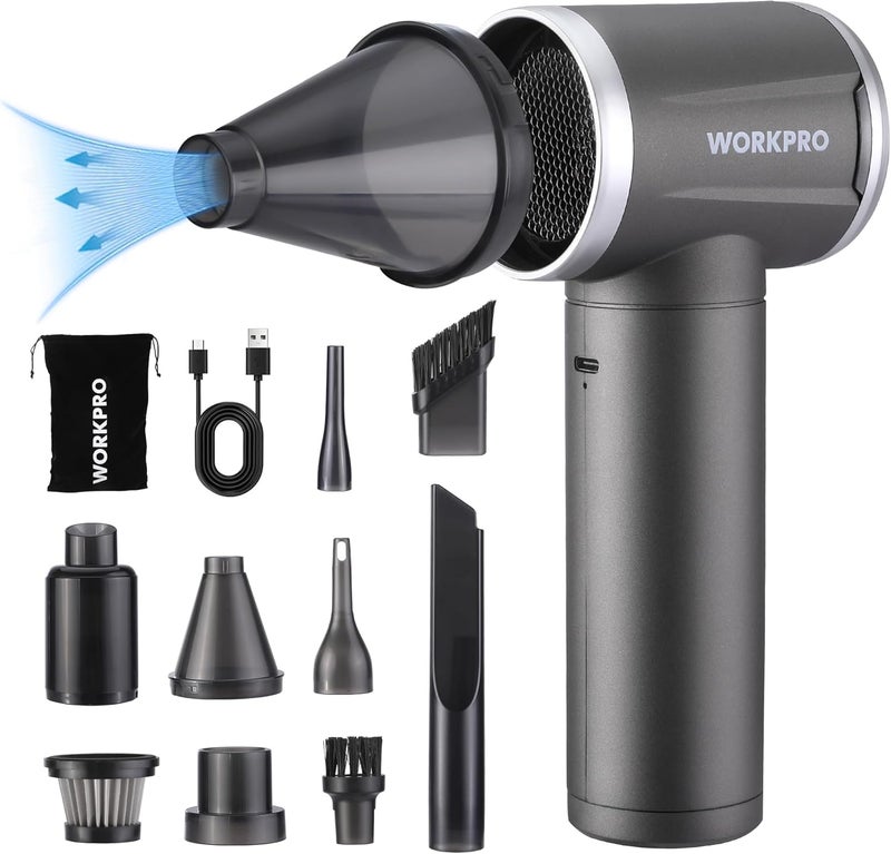 WORKPRO 2 in 1 Compressed Air Duster and Handheld Vacuum Cleaner - Cordless 120000 RPM Air Blower, 6500 PA Rechargeable Mini Hoover for Electronics and Home Cleaning - Image 1
