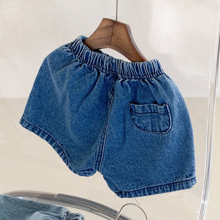 Children'S Denim Shorts Instagram Summer Korean Style Boys' Big Pp Pants Cute Pocket Baby Girls' Pants - Image 1
