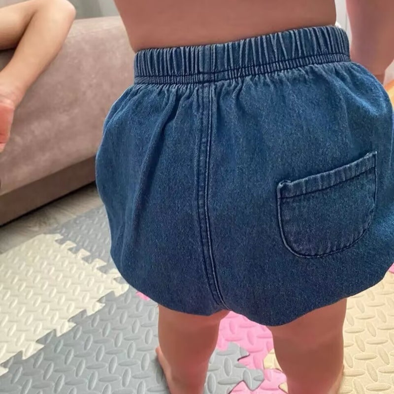 Children'S Denim Shorts Instagram Summer Korean Style Boys' Big Pp Pants Cute Pocket Baby Girls' Pants - Image 4