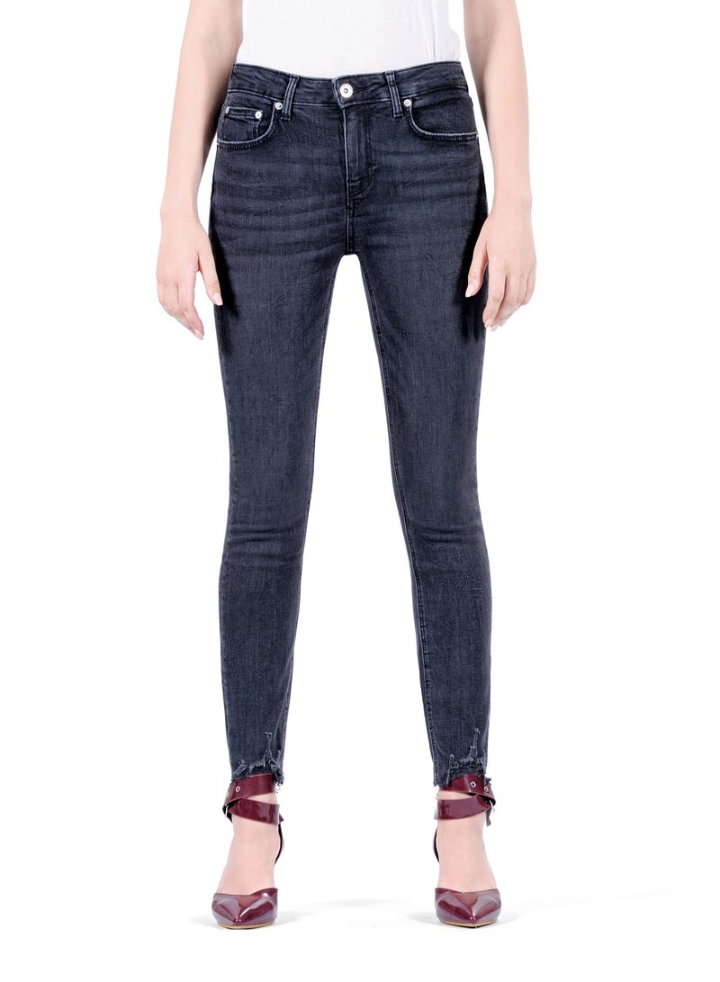 Web Denim Web Denim Women's Mid Rise Skinny Jeans - Stretch Comfort, Distressed Ripped Ankle Denim Pants  - Image 2