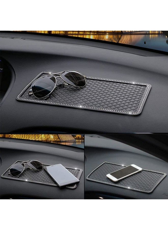 DBlosp Anti-Slip Car Dash Grip Pad for Cell Phone, Keychains, Sun Glasses,Stand,New Handmade Crystal Rhinestone Mat for Navigation Cell Phone 11.5 x 6 inch (Black) - Image 1