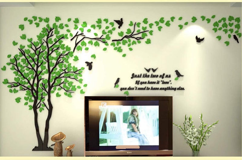 guangmu 3D Tree Wall Stickers - DIY Tree and Birds Wall Decals Family Couple Tree Stickers Murals Wall Decor for Living Room Bedroom TV Background Home Decorations(Green Left M-98X51in)  - Image 4