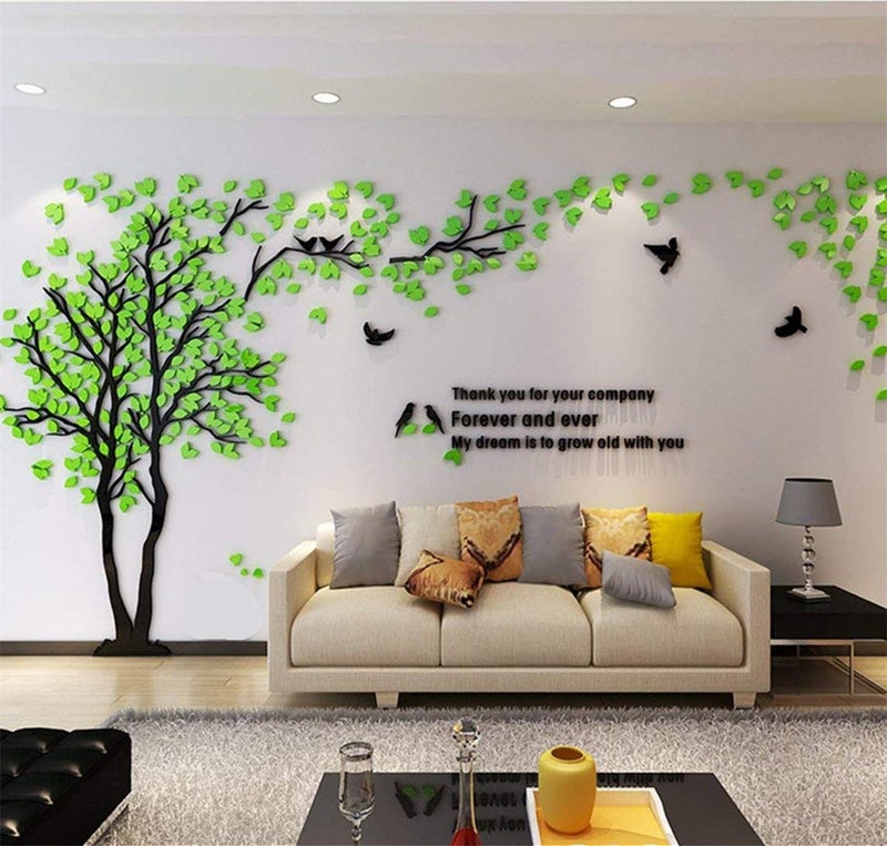 guangmu 3D Tree Wall Stickers - DIY Tree and Birds Wall Decals Family Couple Tree Stickers Murals Wall Decor for Living Room Bedroom TV Background Home Decorations(Green Left M-98X51in)  - Image 2