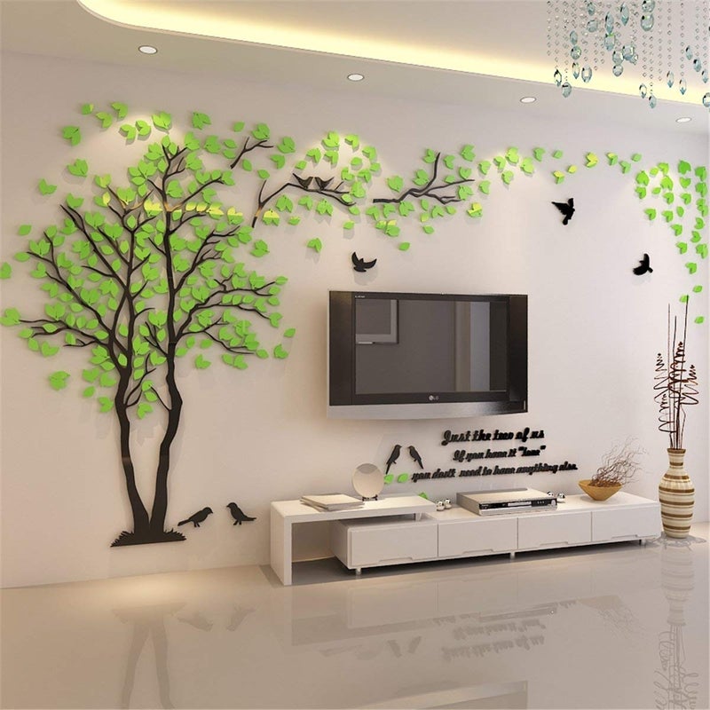 guangmu 3D Tree Wall Stickers - DIY Tree and Birds Wall Decals Family Couple Tree Stickers Murals Wall Decor for Living Room Bedroom TV Background Home Decorations(Green Left M-98X51in)  - Image 1