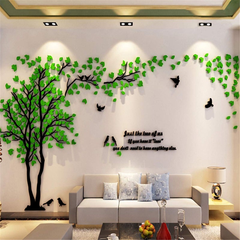 guangmu 3D Tree Wall Stickers - DIY Tree and Birds Wall Decals Family Couple Tree Stickers Murals Wall Decor for Living Room Bedroom TV Background Home Decorations(Green Left M-98X51in)  - Image 3