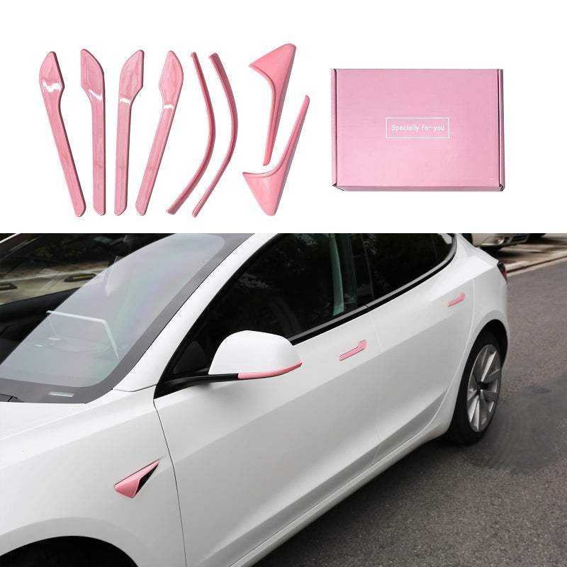 Tesheer for Pink Tesla Car Accessories Door Handle Covers for Pink 20142026 Model 3 Highland with HW 40 Camera Covers for Model 3 Side Mirror Trim Strips for Tesla Model 3 Accessories 8PCS