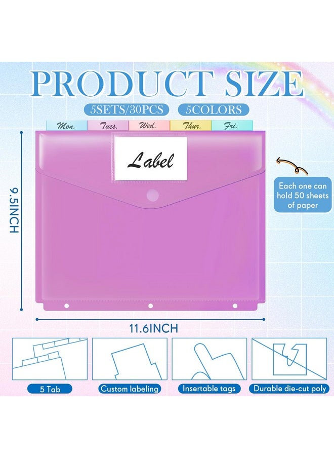 Jetec 30 Pack/ 6 Sets 5 Tab Binder Dividers For 3 Ring Binders 11.6 X 8.6 Inch Multicolor Pocket Dividers 3 Hole Punch Section Index Dividers For School Office (Warm Color)  - Image 2