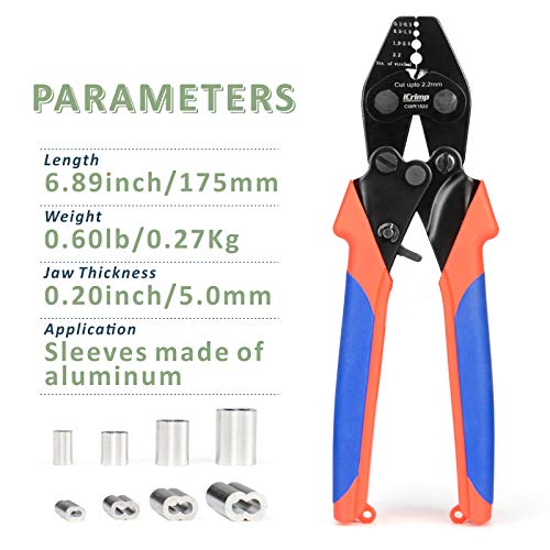iCrimp CWR1522 Wire Rope Crimping Tool with Cutting function for Cable Railing, Hand Swaging 0.1~2.2mm Aluminum Oval Sleeves,Alloy Double Sleeves (CWR1522) - Image 2