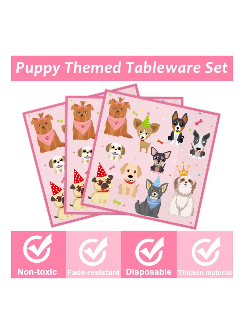 Excefore 96 Pcs Dog Themed Birthday Party Decorations Puppy Party Tableware for Girls Lets Pawty Party Dessert Plates Napkins Forks for 24 Guests Birthday Party Favors - Image 3
