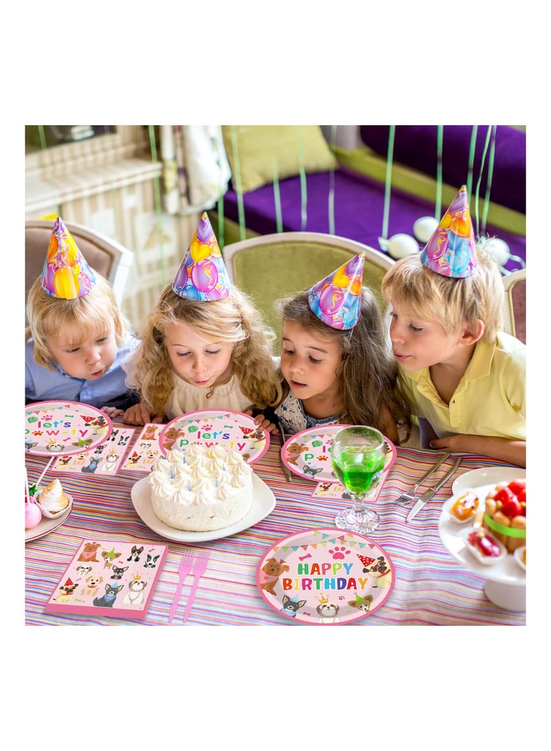 Excefore 96 Pcs Dog Themed Birthday Party Decorations Puppy Party Tableware for Girls Lets Pawty Party Dessert Plates Napkins Forks for 24 Guests Birthday Party Favors - Image 5