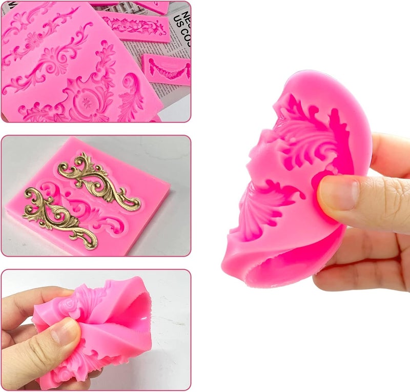 FMOACEN Baroque Style Silicone Molds, Curlicues Scroll Lace Fondant Molds, Vintage Relief Flower Mould Filigree 3D Clay Mold for Gummy Sugar Cookie Pastry Chocolate Mold for Clay Cupcake Topper Decor(7Pcs) - Image 4