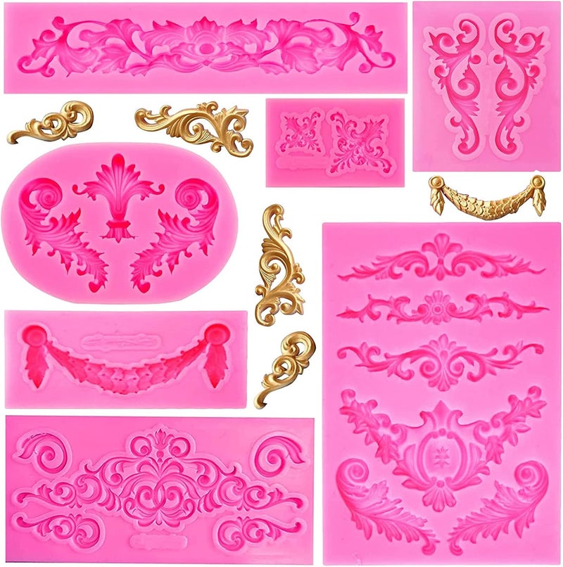 FMOACEN Baroque Style Silicone Molds, Curlicues Scroll Lace Fondant Molds, Vintage Relief Flower Mould Filigree 3D Clay Mold for Gummy Sugar Cookie Pastry Chocolate Mold for Clay Cupcake Topper Decor(7Pcs) - Image 1