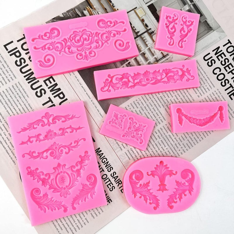 FMOACEN Baroque Style Silicone Molds, Curlicues Scroll Lace Fondant Molds, Vintage Relief Flower Mould Filigree 3D Clay Mold for Gummy Sugar Cookie Pastry Chocolate Mold for Clay Cupcake Topper Decor(7Pcs) - Image 3
