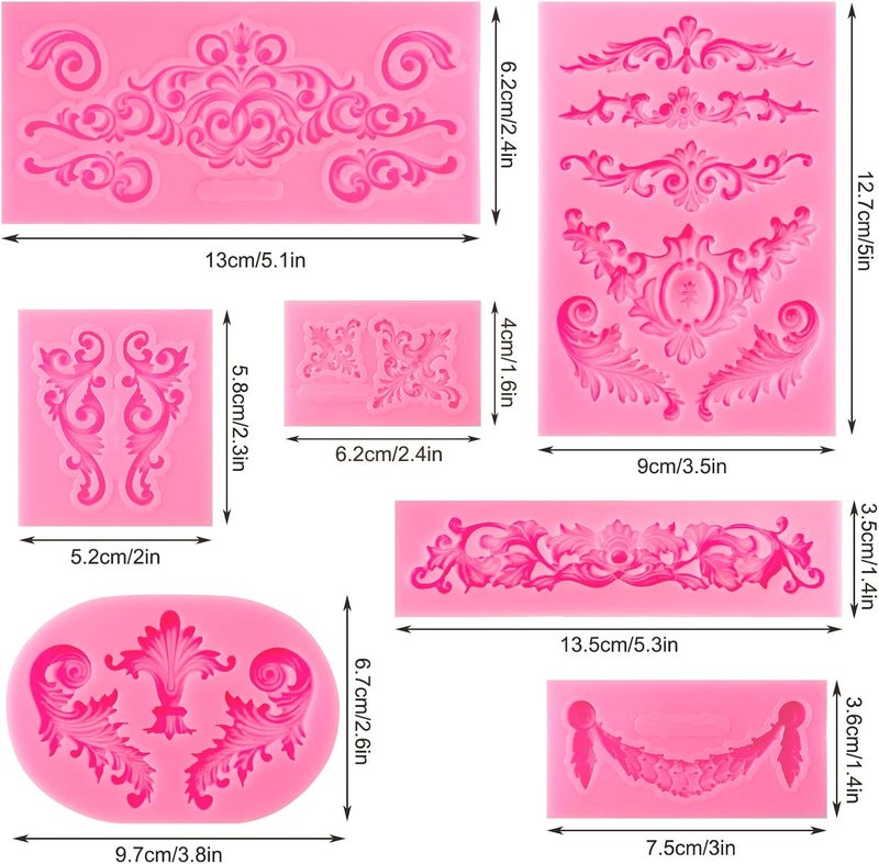 FMOACEN Baroque Style Silicone Molds, Curlicues Scroll Lace Fondant Molds, Vintage Relief Flower Mould Filigree 3D Clay Mold for Gummy Sugar Cookie Pastry Chocolate Mold for Clay Cupcake Topper Decor(7Pcs) - Image 2