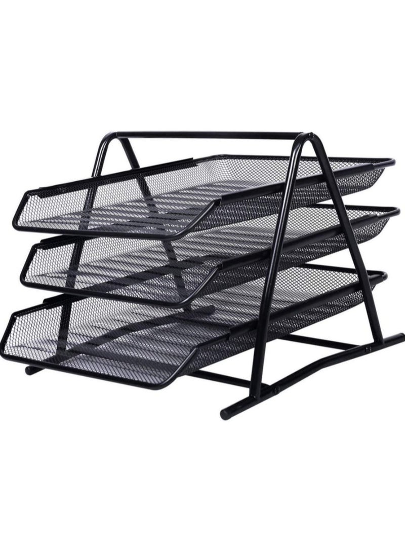 ELTRAZONE Metal A4 Paper office Mesh Document Basket File Paper Tray Letter Organizer Holder Desktop Accessories-3 Tires - Image 1