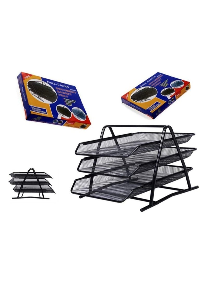 ELTRAZONE Metal A4 Paper office Mesh Document Basket File Paper Tray Letter Organizer Holder Desktop Accessories-3 Tires - Image 2