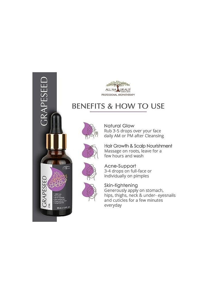 All Naturals - All Naturals 100% Pure Grapeseed Oil 30ML - Image 1