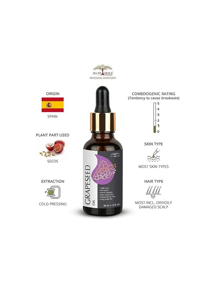 All Naturals - All Naturals 100% Pure Grapeseed Oil 30ML - Image 1