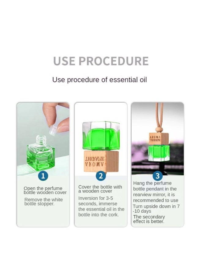 Car Air Freshener Diffuser, Essential Oil Fragrance Perfume Filled Glass Bottle with Wooden Cap Hanging String, Scents Fragrance Aromatherapy Automobile Diffuser. (Green) - Image 4