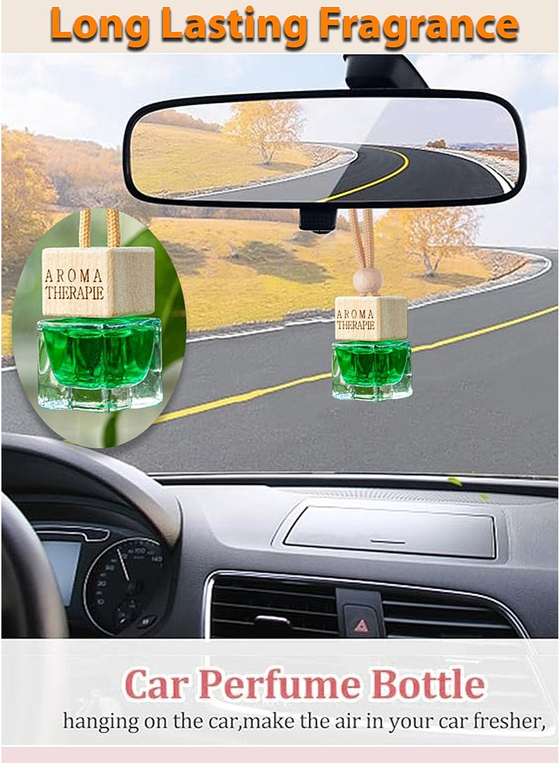 Car Air Freshener Diffuser, Essential Oil Fragrance Perfume Filled Glass Bottle with Wooden Cap Hanging String, Scents Fragrance Aromatherapy Automobile Diffuser. (Green) - Image 1
