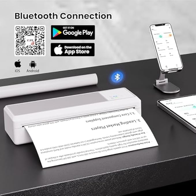 P83 PORTABLE PRINTER WIRELESS TRAVEL, INKLESS THERMAL PRINTER, SUPPORT 8.5" X 11" AND A4 THERMAL PAPER, BLUETOOTH MOBILE PRINTER COMPATIBLE WITH IPHONE ANDROID LAPTOP, WHITE - Image 3