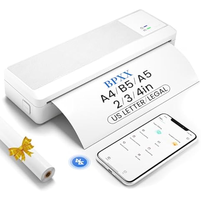 P83 PORTABLE PRINTER WIRELESS TRAVEL, INKLESS THERMAL PRINTER, SUPPORT 8.5" X 11" AND A4 THERMAL PAPER, BLUETOOTH MOBILE PRINTER COMPATIBLE WITH IPHONE ANDROID LAPTOP, WHITE - Image 1