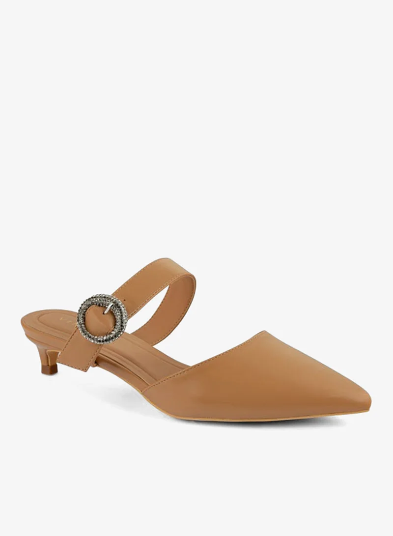 فينتشي صنادل نسائية مدببة إصبع القدم كعب متوسط حزام واحد